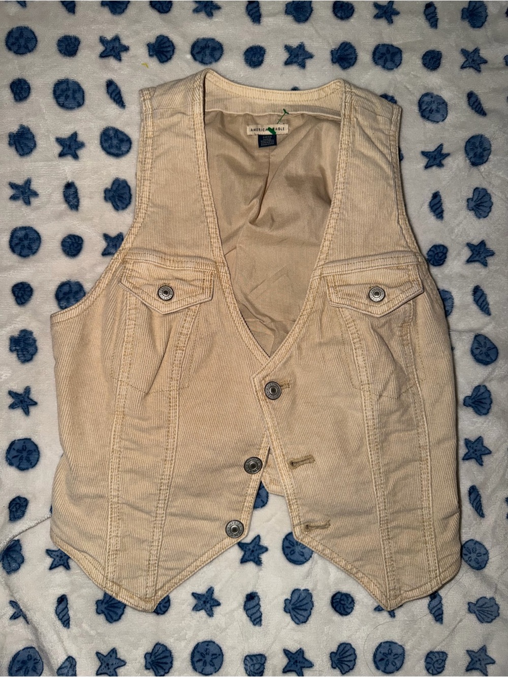American Eagle Beige Corduroy Button Front Vest